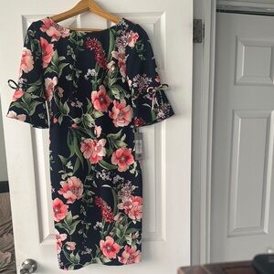 Karl Lagerfeld Pink and Green Bell Sleeve Sheath Dress